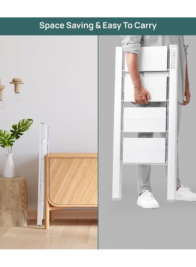 دوبونت سلم ألومنيوم قابل للطي بـ 4 درجات – سلم محمول وخفيف الوزن مع دواسات عريضة مضادة للانزلاق، متعدد الاستخدامات للمنزل والمطبخ وسهل التخزين (أبيض) - Image 2